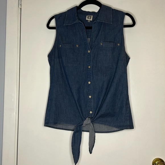 Anne Klein Tops - Anne Klein NWOT‎ Women's Denim Cotton Sleeveless Shirt Tie Waist Size Small